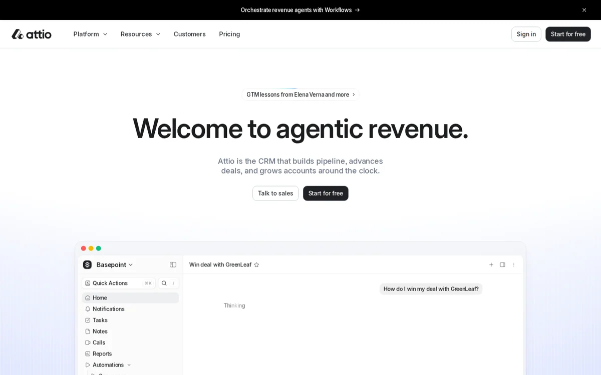 Attio homepage preview