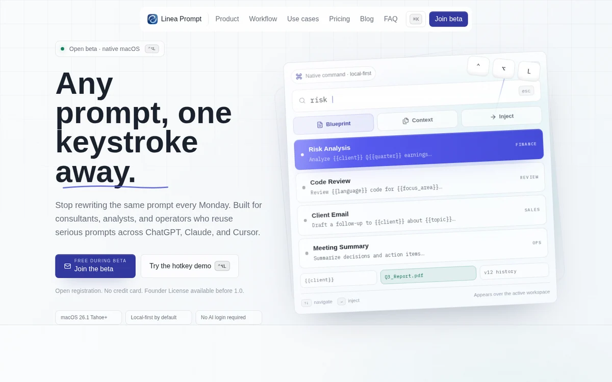 Linea Prompt homepage preview